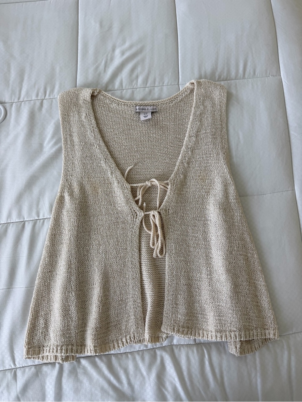 Sincerely Jules Cream Knit Tie-Front Sleeveless Tank